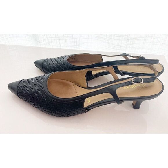 Trotters Kimberly Dress Pump Kitten‎ Heel Slingback Black Leather Size 9N - Picture 2 of 4
